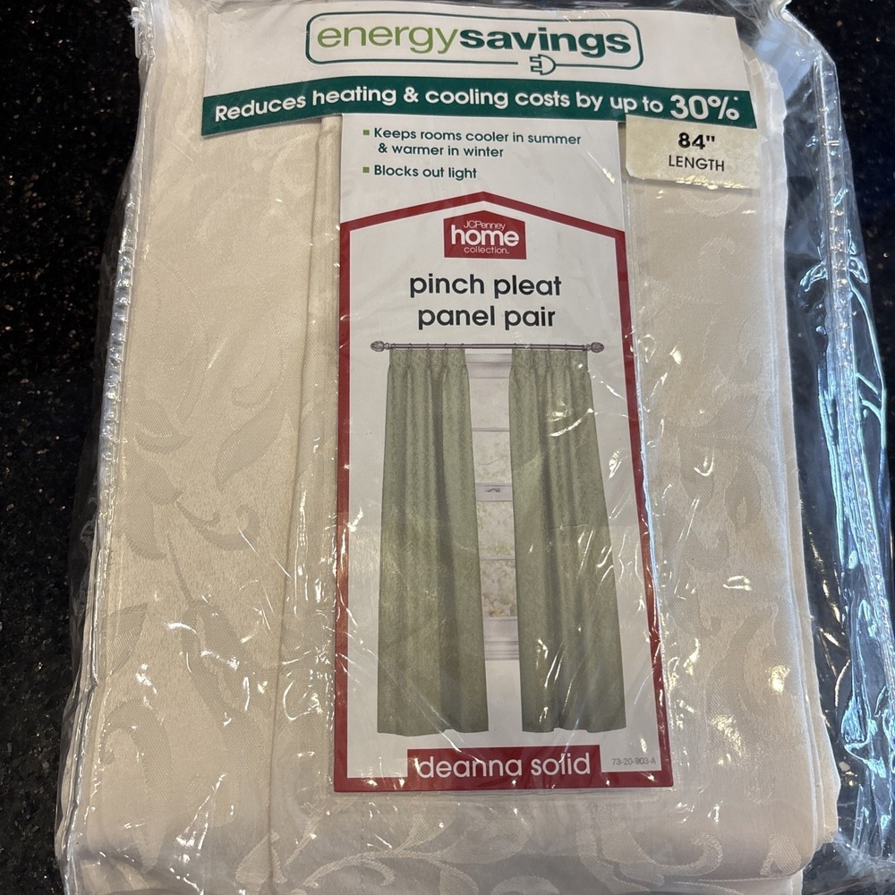 Vtg JC Penny Home Collection Deanna Pinch Pleat Ivory Panel Pair Curtain 75"x84"